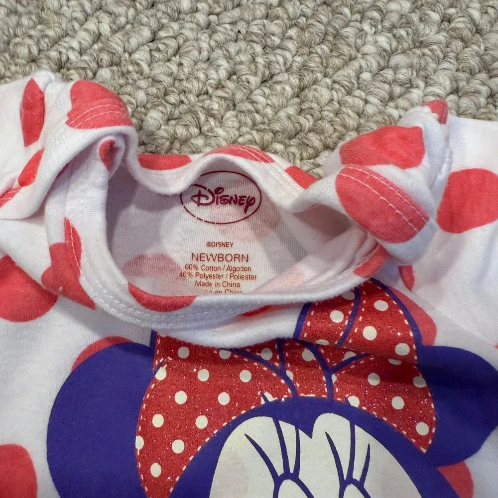 Disney‎ Baby Minnie Mouse Hello Polka Dot Bodysuit Size Newborn White Pink